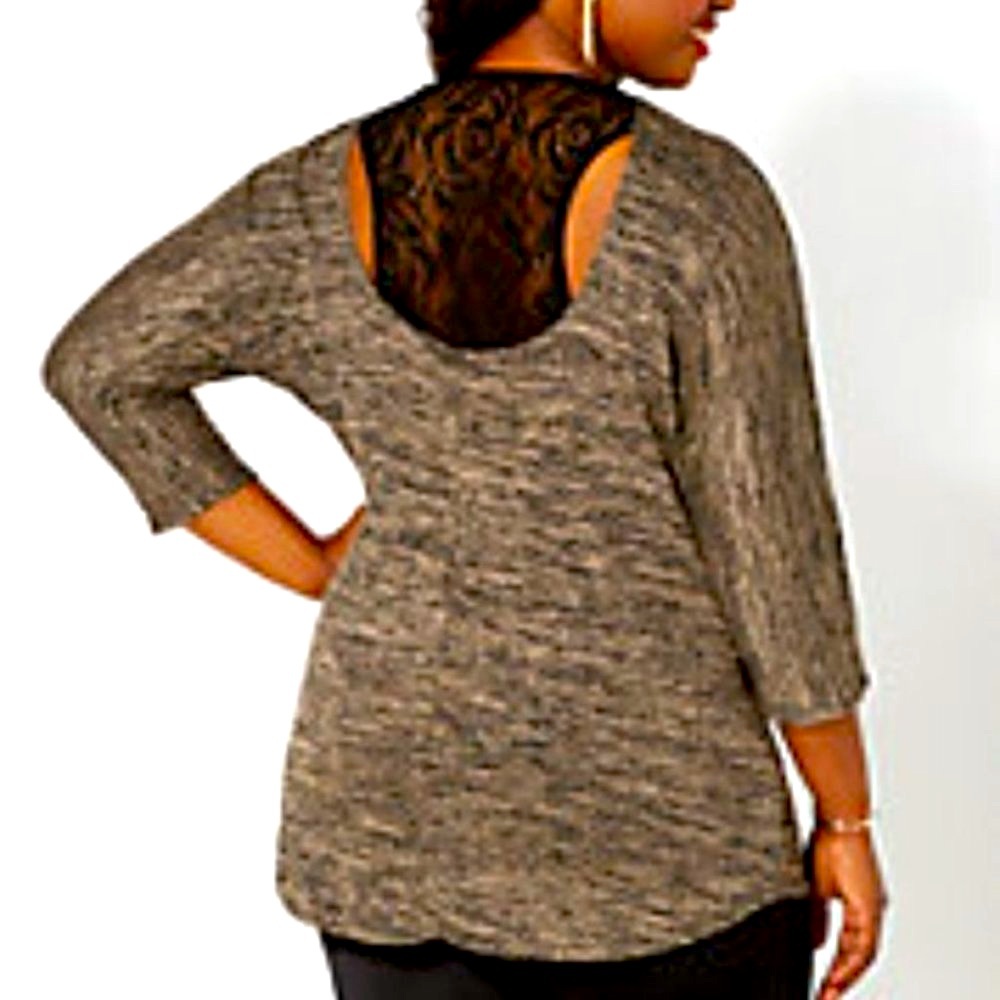 NEW RUE21+ Curvy Gals Taupe Haci Lace Racerback 3/4 Sleeve Spring Tunic Plus 1X